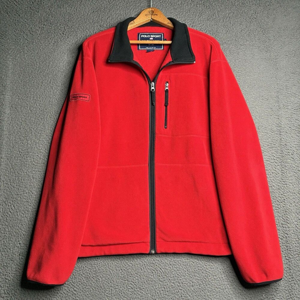 Polo Sport Ralph Lauren Mens Large Red Full Zip Polartec Fleece Jacket VTG